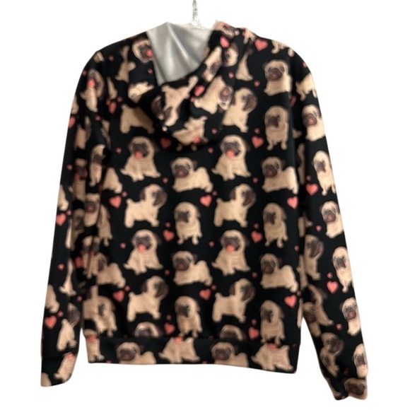 Youth XL Pug Print Hoodie Sweatshirt Unisex Kids Multicolor Pullover - Picture 2 of 7